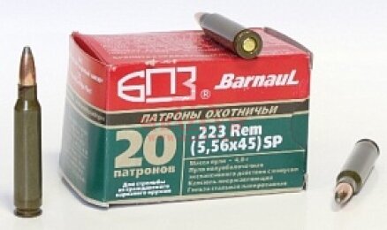 Патрон нарезной охотничий Барнаул .223 Rem (5.56x45) пуля SP, 4.0г